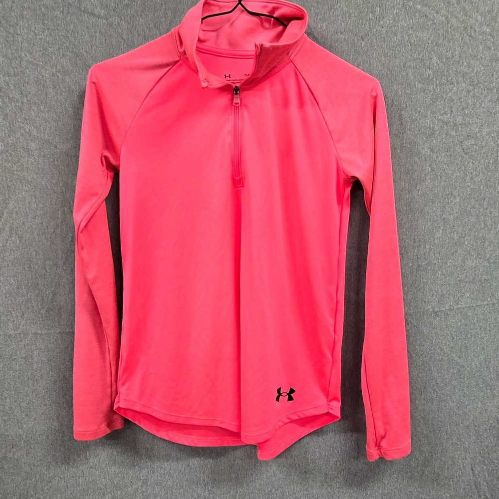Under Armour HeatGear Girls Large Pink 1/4 Zip Pullover Long Sleeve Shirt YLG